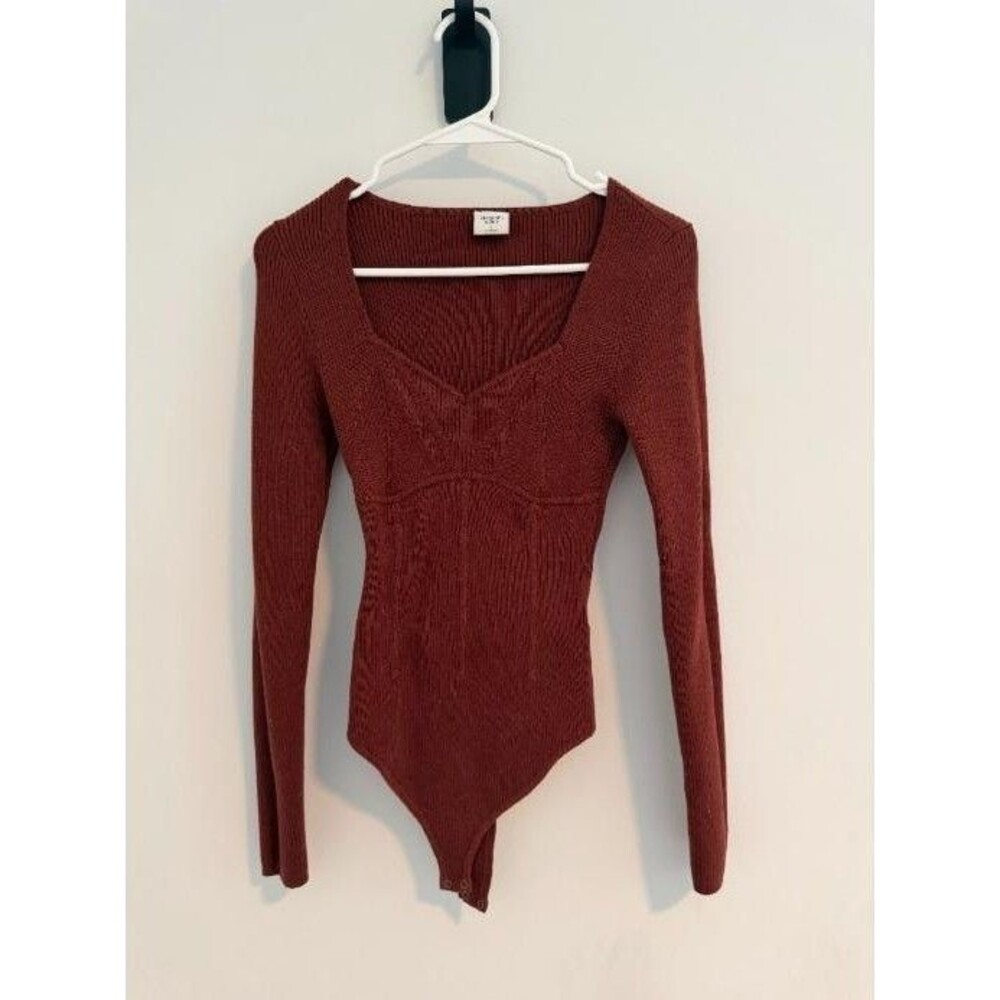 Abercrombie Rust Orange Ribbed Sweetheart Neck Bodysuit Women's XS